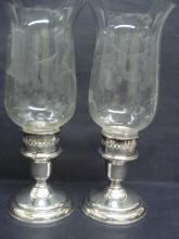 Antique Sterling Silver Candlesticks Etched Chimneys Grape Pattern Pair Birks Sterling