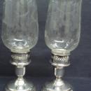 Antique Sterling Silver Candlesticks Etched Chimneys Grape Pattern Pair Birks Sterling