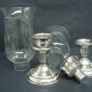 Antique Sterling Silver Candlesticks Etched Chimneys Grape Pattern Pair Birks Sterling