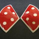 Lovely Vintage Earrings Enamel on Metal Red Enamel White Dots