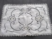 Vintage Embroidered Tray Cloth Marghab Style Embroidery Cutwork Needle Lace Filet Lace Trim