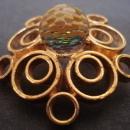 Antique Brooch - Gold tone - Round Crystal - Faceted - Colorful - Art Deco - Unsigned