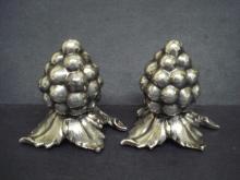 Figural Art Nouveau style Salt And Pepper Shakers Silver Grapes and Leaves Embossed Raised Plated Signed