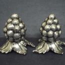 Figural Art Nouveau style Salt And Pepper Shakers Silver Grapes and Leaves Embossed Raised Plated Signed