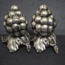 Figural Art Nouveau style Salt And Pepper Shakers Silver Grapes and Leaves Embossed Raised Plated Signed