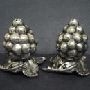 Figural Art Nouveau style Salt And Pepper Shakers Silver Grapes and Leaves Embossed Raised Plated Signed