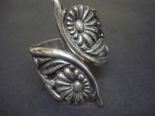 Vintage Sterling Hinged Cuff Bracelet Sterling Silver Signed Embossed Art Nouveau Style Bangle