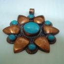 Beautiful Vintage Copper Pendant Copper and Turquoise Color Stones Signed