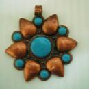 Beautiful Vintage Copper Pendant Copper and Turquoise Color Stones Signed