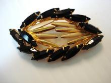 Fantastic Antique Rhinestone Brooch Art Deco Style Black and Gold stones Unique Design