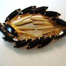 Fantastic Antique Rhinestone Brooch Art Deco Style Black and Gold stones Unique Design