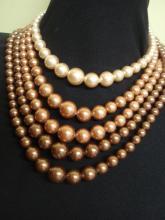 Vintage Pearl Necklace 5 Strand Necklace Beige to Brown Unique Necklace