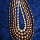 Vintage Pearl Necklace 5 Strand Necklace Beige to Brown Unique Necklace