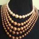 Vintage Pearl Necklace 5 Strand Necklace Beige to Brown Unique Necklace