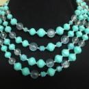 Special Vintage 4 Strand Necklace Turquoise and Clear Color Beads Lucite Beads