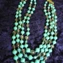 Special Vintage 4 Strand Necklace Turquoise and Clear Color Beads Lucite Beads