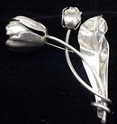 LARGE STERLING BROOCH - SILVER TULIPS