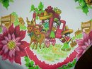 LOVELY VINTAGE CHRISTMAS TABLECLOTH POINSETTIAS /Children