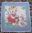 OLD CHILD'S HANKY HANKIE- MOTHER CAT&KITTENS