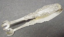 VICTORIAN EMBOSSED STERLING SUGAR TONGS