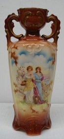 Fantastic Antique Vase Ornate Fancy Handle Raised Decorations Czechoslovakia