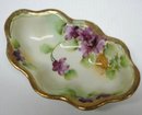 HAND PAINTED OLD OVAL DISH - VIOLETS