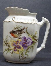 PRETY ANTIQUE JUG - IRISES&TINY BIRD