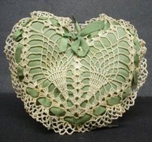 LOVELY ANTIQUE PIN CUSHION-LACE&RIBBONS
