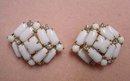 DECO MILK GLASS&RHINESTONE PAIR - BROOCHES