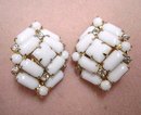 DECO MILK GLASS&RHINESTONE PAIR - BROOCHES