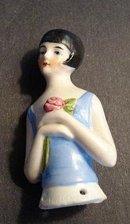 PIN CUSHION Half Doll Lady with Rose