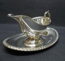 ANTIQUE SILVER PLATED GRAVY BOAT&TRAY