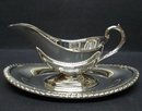 ANTIQUE SILVER PLATED GRAVY BOAT&TRAY