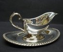 ANTIQUE SILVER PLATED GRAVY BOAT&TRAY