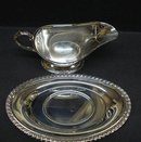 ANTIQUE SILVER PLATED GRAVY BOAT&TRAY