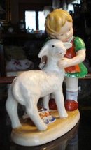 OCCUPIED JAPAN FIGURINE*LITTLE GIRL & LAMB*