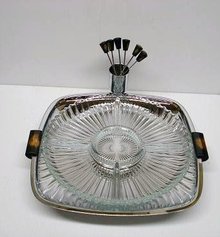 40's DECO CHROME/BAKELITE SERVING DISH