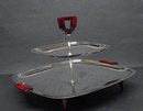 ART DECO CHROME/BAKELITE 2 TIER DISH