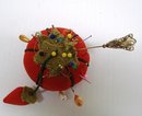 ANTIQUE PIN CUSHION with HAT PIN
