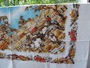Vntg.PRINTED TABLECLOTH - CATTLE ROUND-UP +