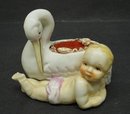 RARE ANTIQUE PIN CUSHION - BABY & STORK