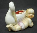 RARE ANTIQUE PIN CUSHION - BABY & STORK