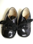 VINTAGE BLACK LEATHER TINY SHOES for DOLL