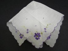 PRETTY PURPLE VIOLETS - EMBROIDERY - HANKY