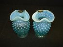Spectacular FENTON OPALESCENT HOBNAIL VASES Perfect Pair .