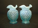 Spectacular FENTON OPALESCENT HOBNAIL VASES Perfect Pair .