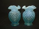 Spectacular FENTON OPALESCENT HOBNAIL VASES Perfect Pair .