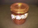 CRANBERRY GLASS BISCUIT BARREL HAND PAINTED