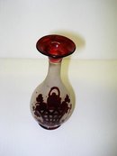 OLD BOHEMIAN FROSTED/RUBY GLASS VASE