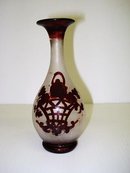 OLD BOHEMIAN FROSTED/RUBY GLASS VASE